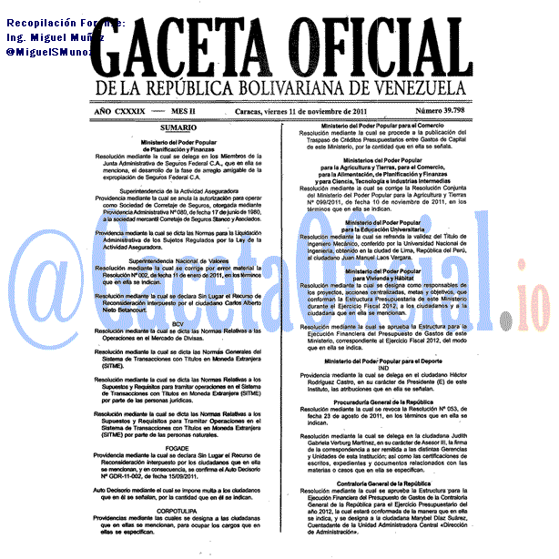 Gaceta Oficial 39798 del 11 Noviembre 2011