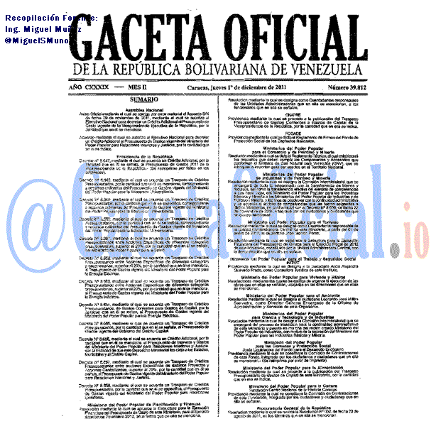 Gaceta Oficial 39812 del 1 Diciembre 2011