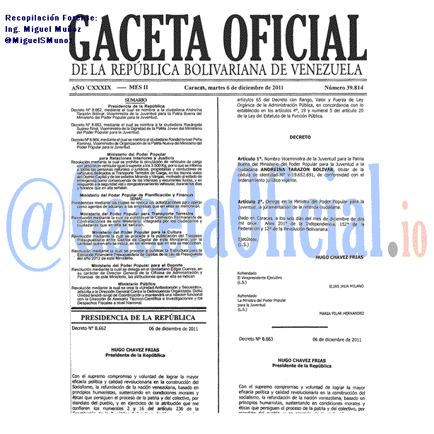 Gaceta Oficial 39814 del 6 Diciembre 2011