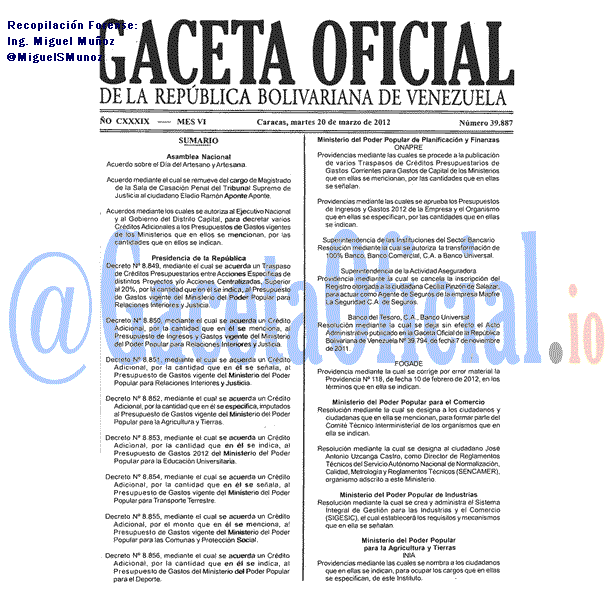 Gaceta Oficial 39887 del 20 Marzo 2012