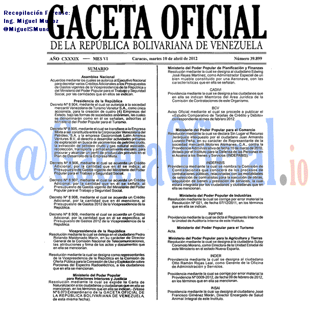 Gaceta Oficial 39899 del 10 Abril 2012