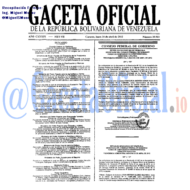 Gaceta Oficial 39903 del 16 Abril 2012