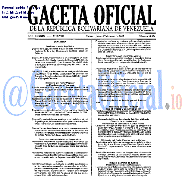 Gaceta Oficial 39924 del 17 Mayo 2012