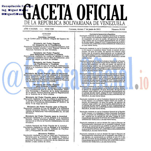 Gaceta Oficial 39935 del 1 Junio 2012