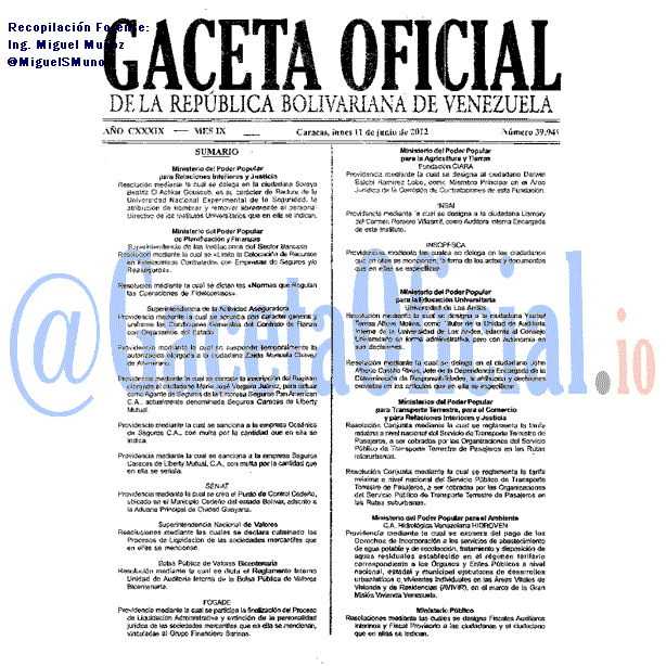 Gaceta Oficial 39941 del 11 Junio 2012