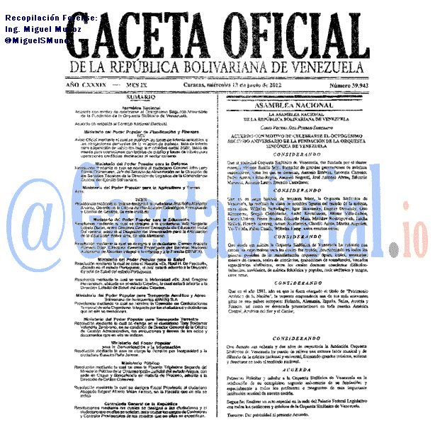Gaceta Oficial 39943 del 13 Junio 2012
