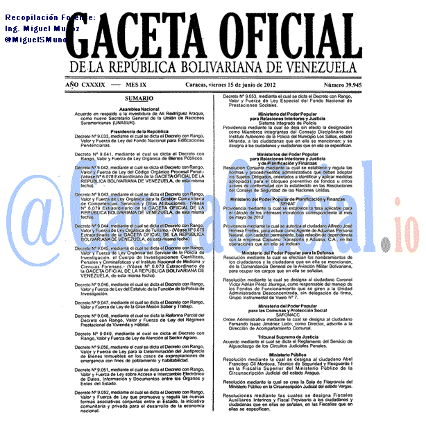 Gaceta Oficial 39945 del 15 Junio 2012