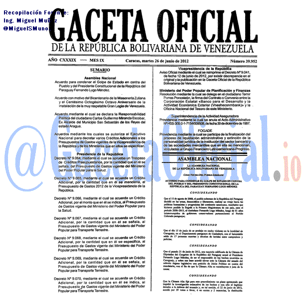 Gaceta Oficial 39952 del 26 Junio 2012