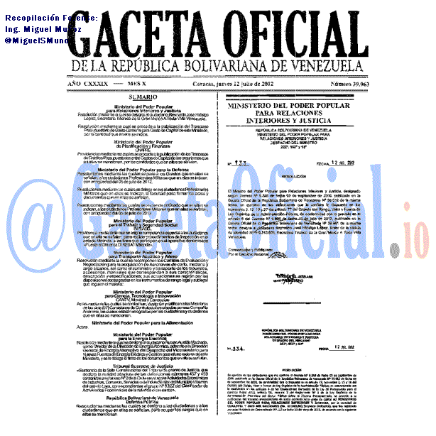 Gaceta Oficial 39963 del 12 Julio 2012