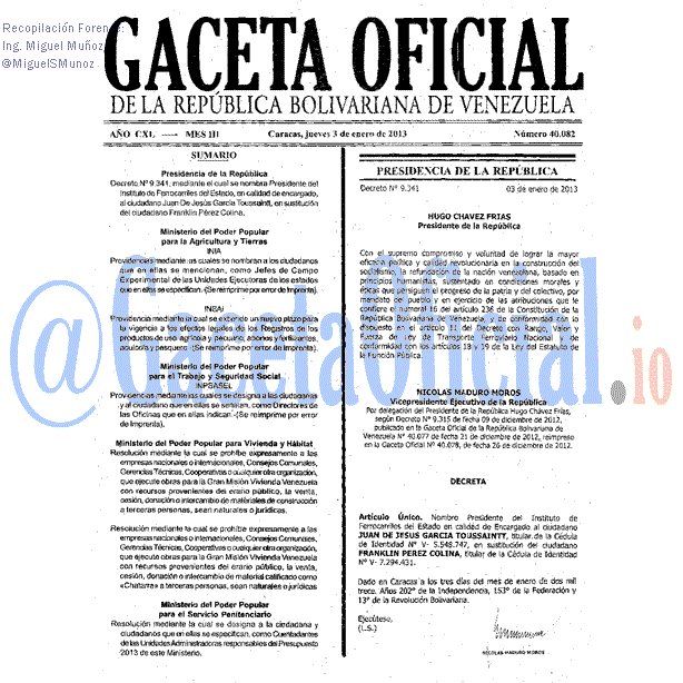 Gaceta Oficial 40082 del 3 Enero 2013