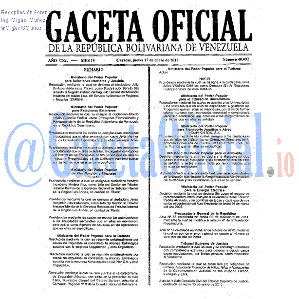 Gaceta Oficial 40092 del 17 Enero 2012