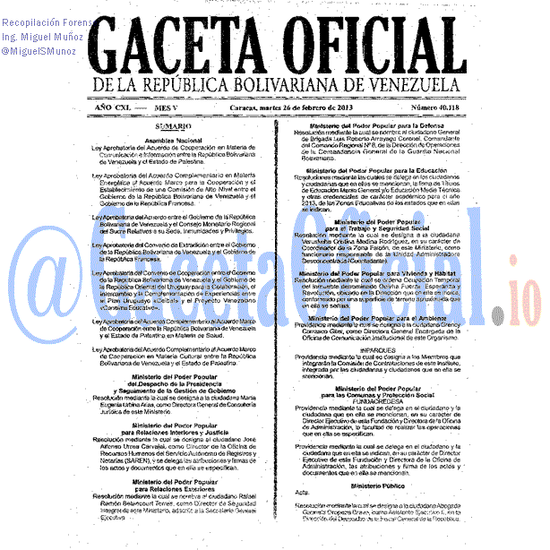 Gaceta Oficial 40118 del 26 Febrero 2013
