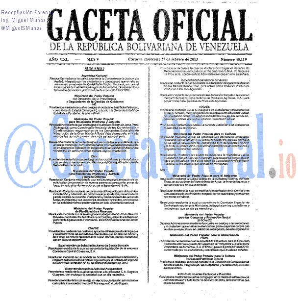 Gaceta Oficial 40119 del 27 Febrero 2013