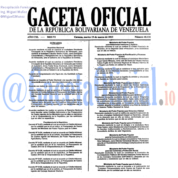 Gaceta Oficial 40131 del 19 Marzo 2013