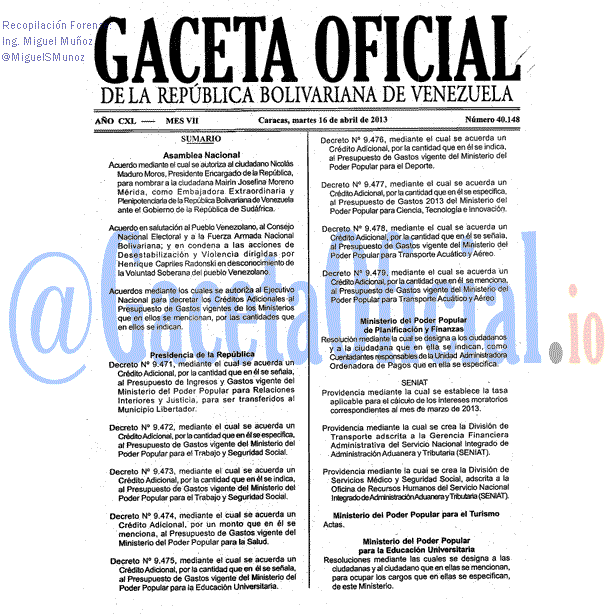 Gaceta Oficial 40148 del 16 Abril 2013