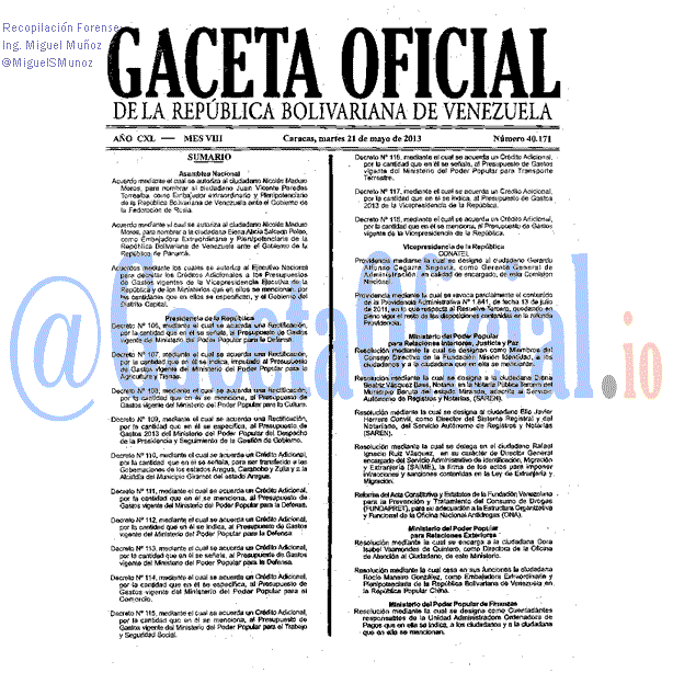 Gaceta Oficial 40171 del 21 Mayo 2013