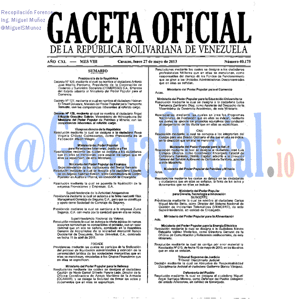 Gaceta Oficial 40175 del 27 Mayo 2013