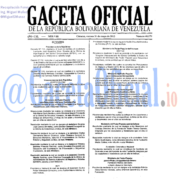 Gaceta Oficial 40177 del 29 Mayo 2013