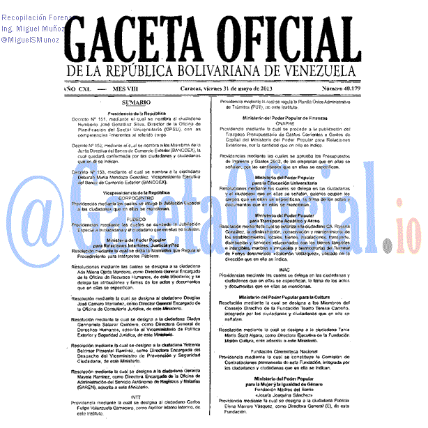 Gaceta Oficial 40179 del 31 Mayo 2013