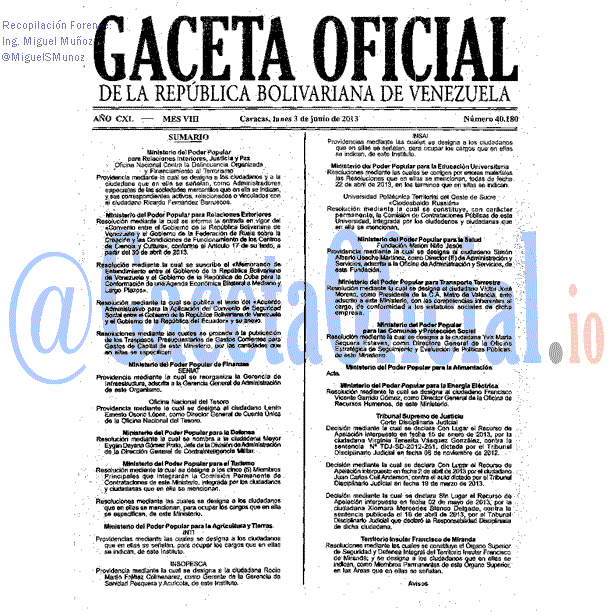 Gaceta Oficial 40180 del 3 Junio 2013