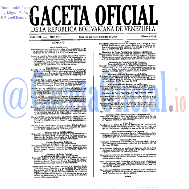 Gaceta Oficial 40181 del 4 Junio 2013