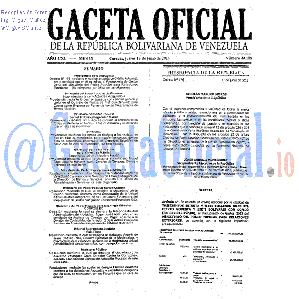 Gaceta Oficial 40188 del 13 Junio 2013