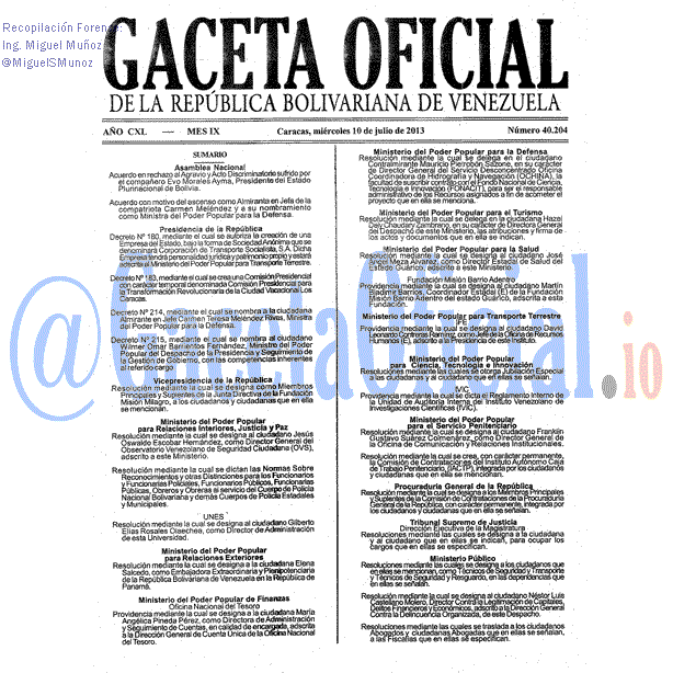 Gaceta Oficial 40204 del 10 Julio 2013