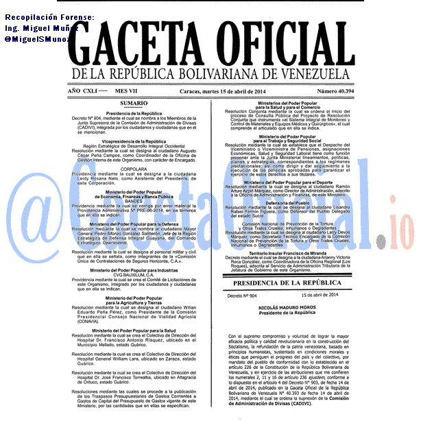 Gaceta Oficial 40394 del 15 Abril 2014