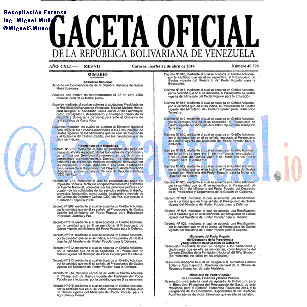 Gaceta Oficial 40396 del 22 Abril 2014