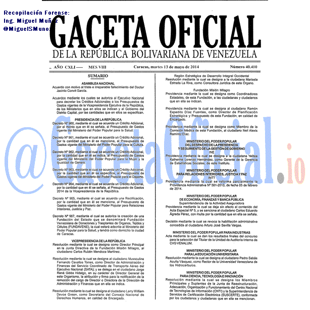 Gaceta Oficial 40410 del 13 Mayo 2014