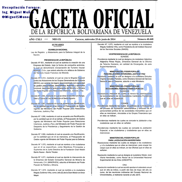 Gaceta Oficial 40440 del 25 Junio 2014 Gaceta Oficial 40440 del 25 Junio 2014