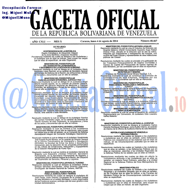 Gaceta Oficial 40467 del 5 Agosto 2014