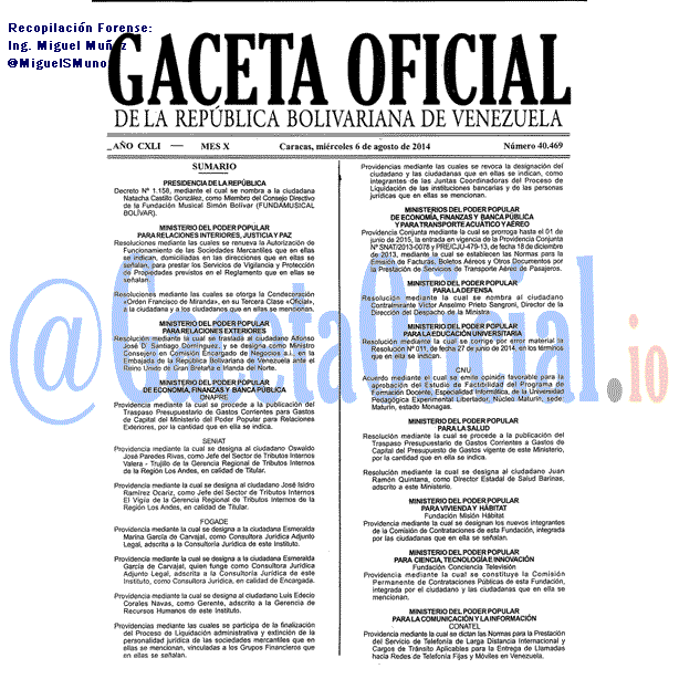 Gaceta Oficial 40469 del 6 Agosto 2014