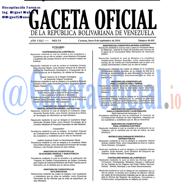 Gaceta Oficial 40492 del 8 Septiembre 2014