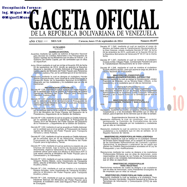 Gaceta Oficial 40497 del 15 Septiembre 2014