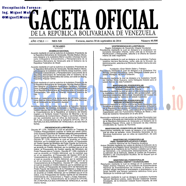 Gaceta Oficial 40508 del 30 Septiembre 2014