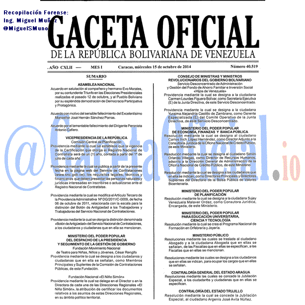 Gaceta Oficial 40519 del 15 Octubre 2014
