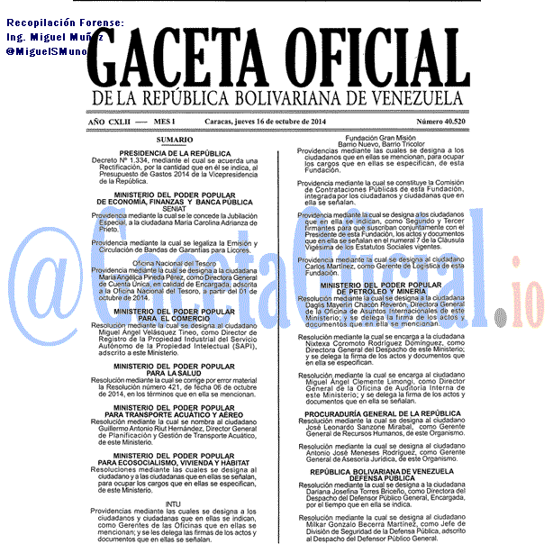 Gaceta Oficial 40520 del 16 Octubre 2014
