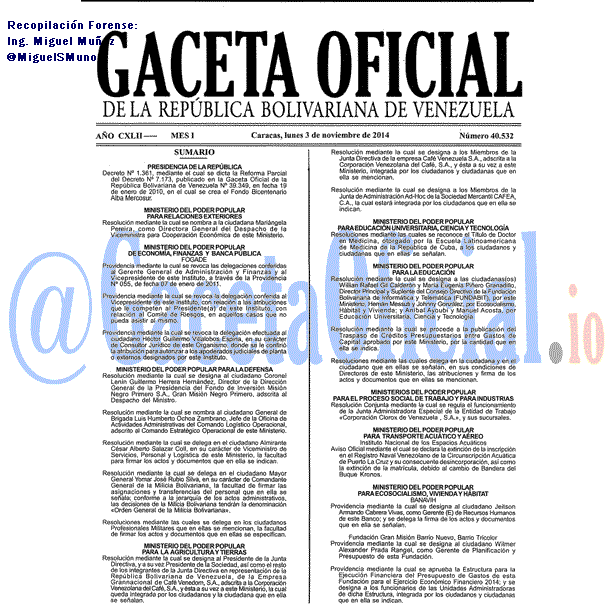 Gaceta Oficial 40532 del 3 Noviembre 2014