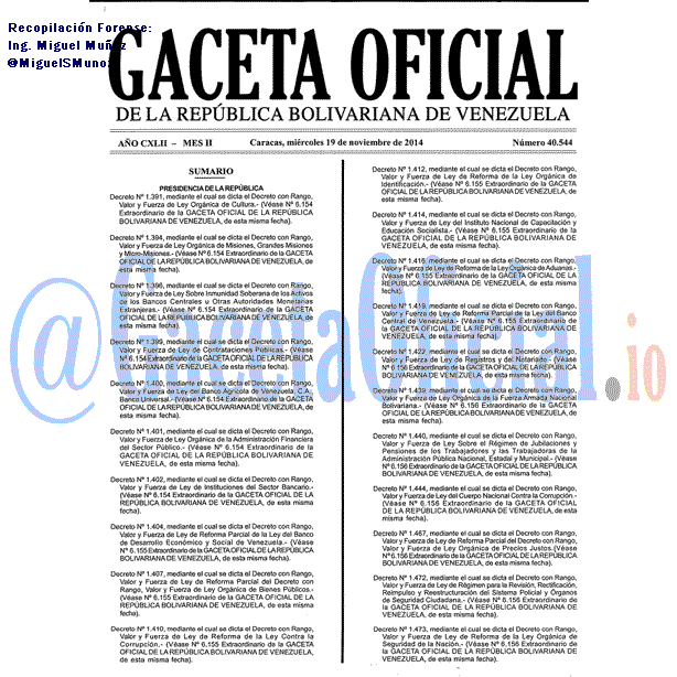 Gaceta Oficial 40544 del 19 Noviembre 2014