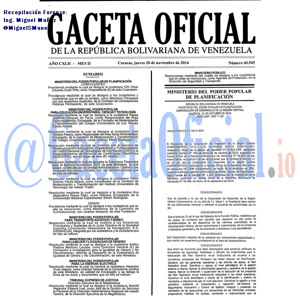 Gaceta Oficial 40545 del 20 Noviembre 2014