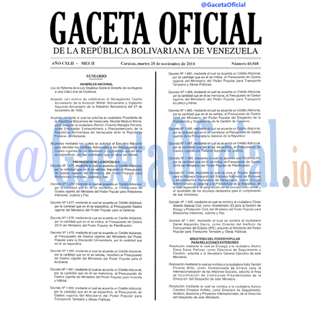 Gaceta Oficial 40548 del 25 Noviembre 2014