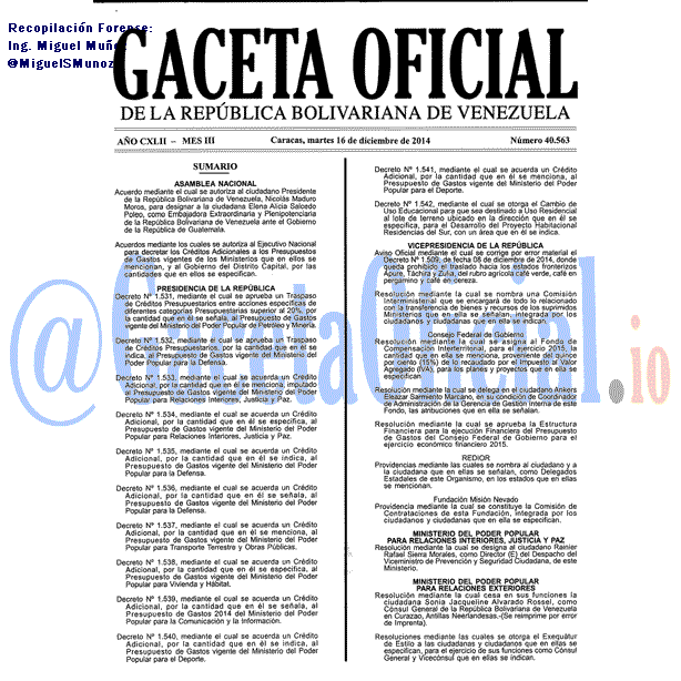 Gaceta Oficial 40563 del 16 Diciembre 2014
