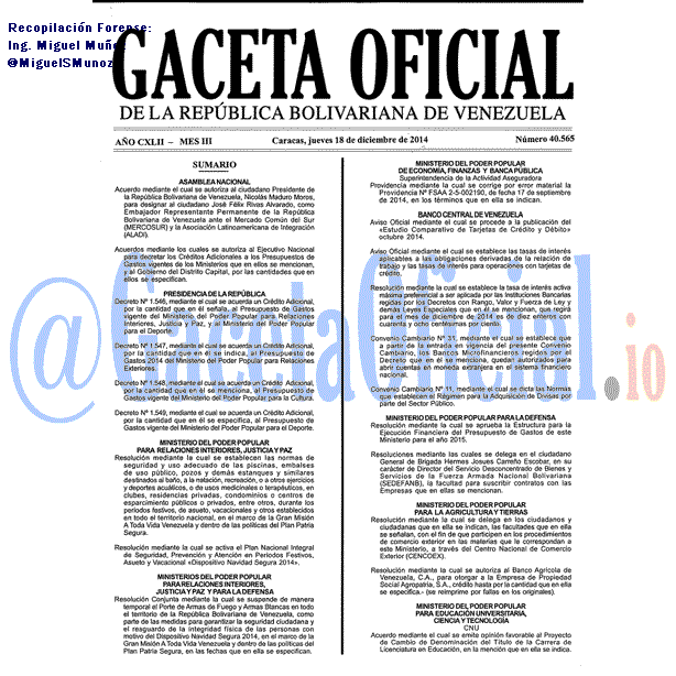 Gaceta Oficial 40565 del 18 Diciembre 2014