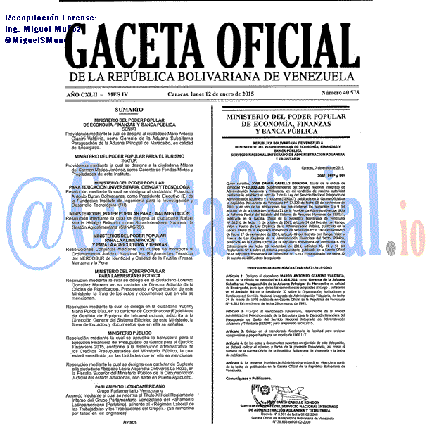 Gaceta Oficial 40578 del 12 Enero 2015