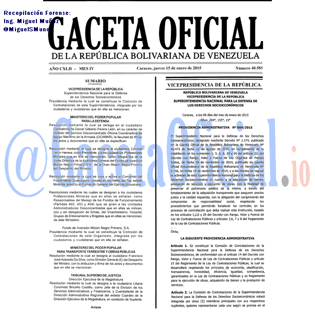 Gaceta Oficial 40581 del 15 Enero 2015