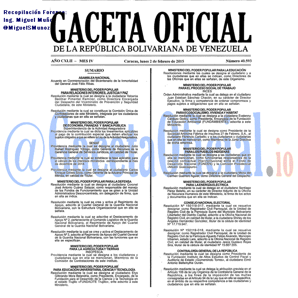 Gaceta Oficial 40593 del 2 Febrero 2015