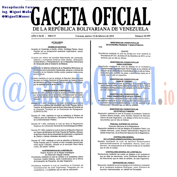 Gaceta Oficial 40599 del 10 Febrero 2015