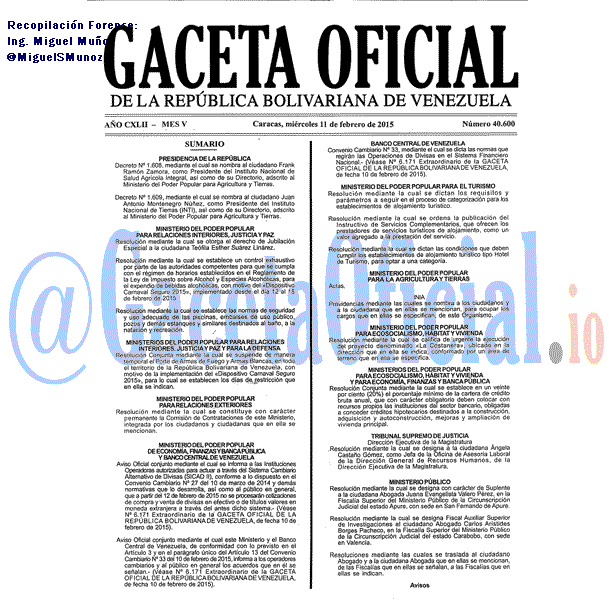 Gaceta Oficial 40600 del 11 Febrero 2015