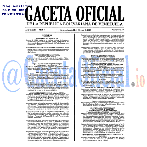 Gaceta Oficial 40601 del 12 Febrero 2015